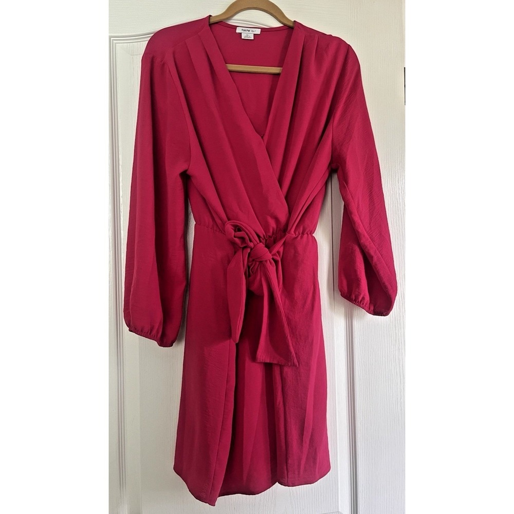Fraiche by J Magenta Pink Long Sleeve Faux Wrap Tie Waist Mini Dress XL Dopamine